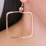 Big Square Hoop Earrings - Rose Gold
