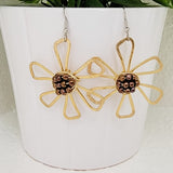 Gold B Flower Earrings