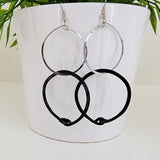 Double Hoop Silver-Black Earrings