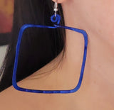 Big Square Hoop Earrings - Blue