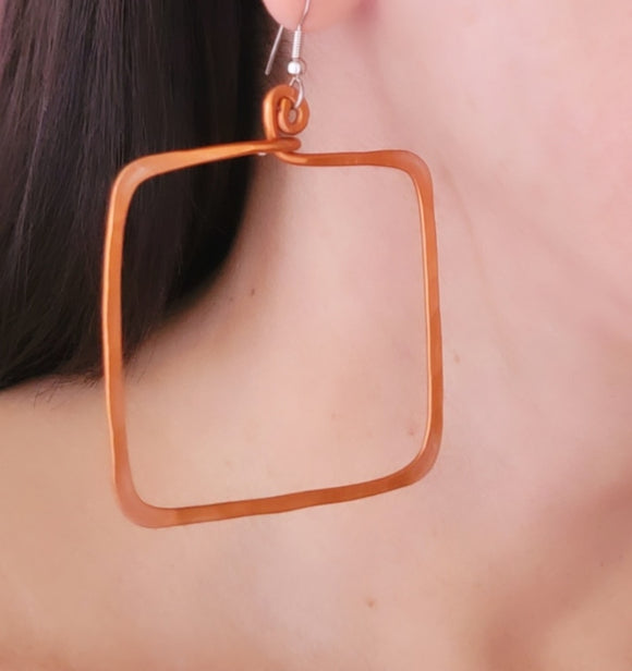 Big Square Hoop Earrings - Copper