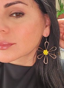 Rose Gold Flower Earrings • Yellow