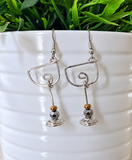 Wine glass earrings-silver&gold beads