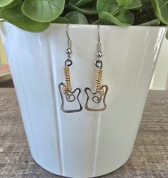 Electric guitar small earrings mix gold
