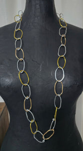 Long Multi Necklace - Silver,light gold, bright gold mix