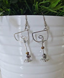 Wine glass earrings-silver&gold beads