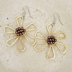 Gold B Flower Earrings
