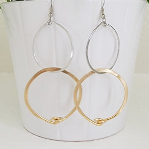 Double Hoop Silver - Gold Earrings