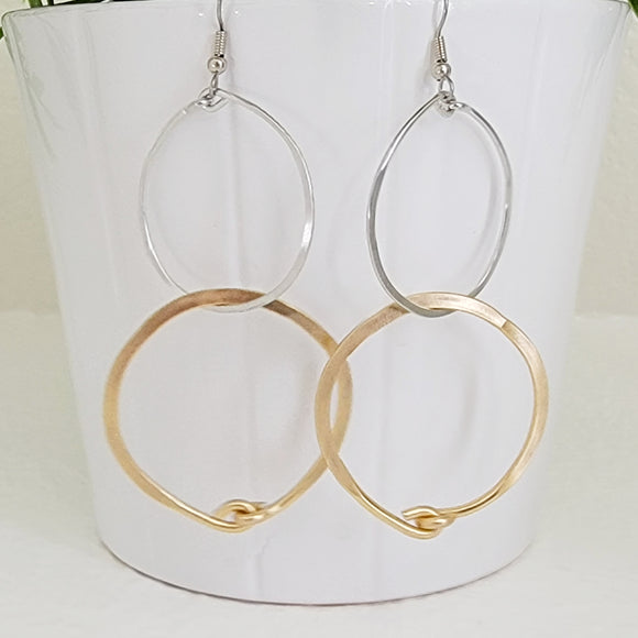 Double Hoop Silver - Gold Earrings